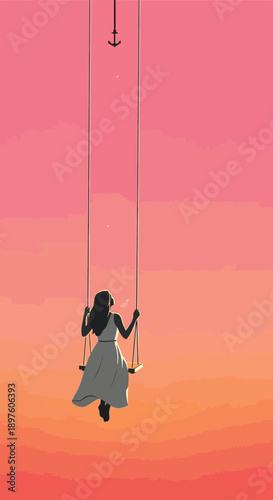 Dreamy Sunset Swing Serenity With Vast Horizon Sky Above Tranquil Moment Captured