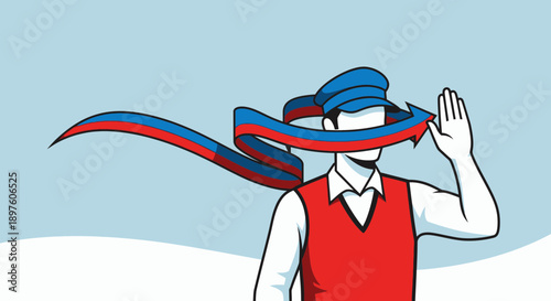 Directional Awareness Figure Covered By Red And Blue Ribbon