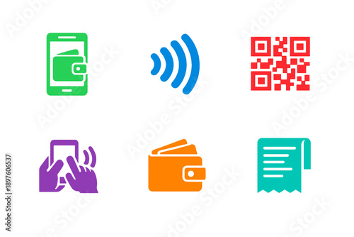 Monochromatic digital wallet icons in flat vector style. Perfect for mobile payments, cashless systems, websites, and ecommerce interfaces.
