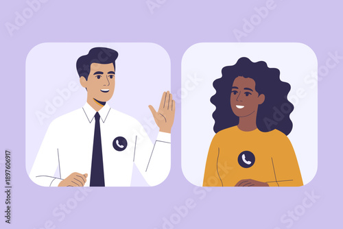 Diverse man and woman having a video call conference meeting on computer screen virtual online communication connection concept for business presentation modern technology remote work and global colla