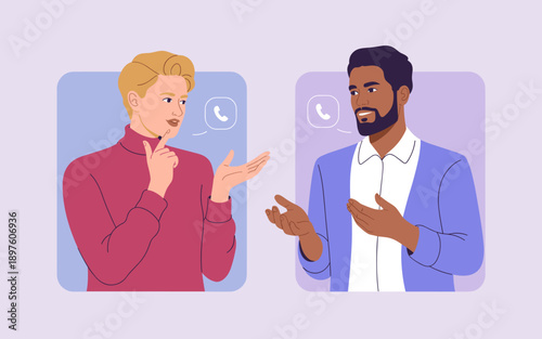 Diverse businessmen in virtual online video conference call meeting modern communication for remote global business team discussion collaboration technology presentation corporate training educational