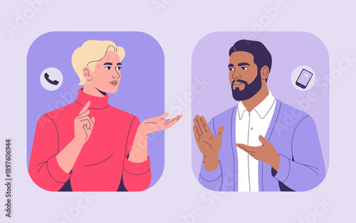 Diverse businessmen having video call conference meeting online modern communication technology professional discussion illustration for corporate training webinars remote global teamwork collaboratio