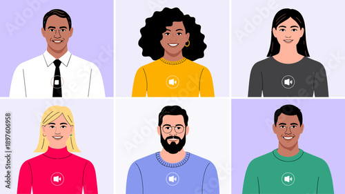 Diverse multiracial group of people communicating via video call conference illustration for virtual meetings and online collaboration in modern business communication technology for remote work and d