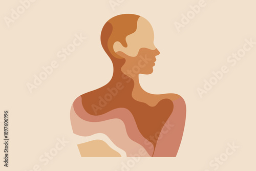 Elegant woman with vitiligo in abstract graphic profile illustration showing skin diversity and inclusivity for beauty campaigns dermatology awareness fashion art medical education and skin care promo