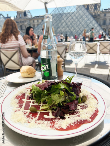 Brunch plate with a view of the Louvre Museum in the distance.