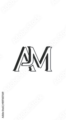 Monogram AM logo design with decorative serif styling on white background.
