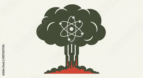 Nuclear Explosion Mushroom Cloud with Atom Symbol Illustration