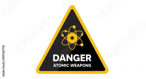 Atomic Weapons Danger Sign with Atom Symbol Isolated on White Vector Illustration