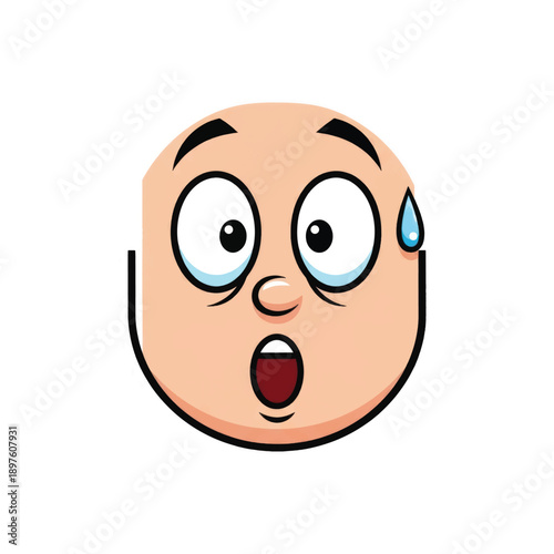 Surprised cartoon bald head with wide eyes and sweat drop illustration.