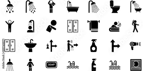 Modern Bathroom Shower Facility Icon Sign
