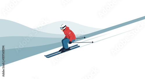Dynamic Illustration Of Skier Navigating Snowy Mountain Slope