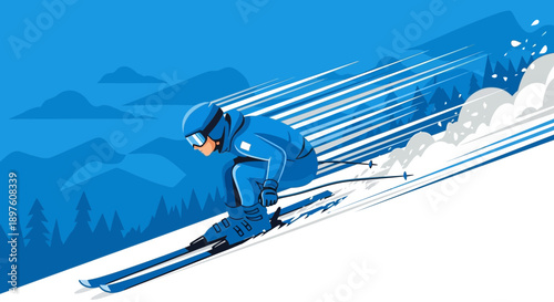 Dynamic Skiing Action Shot Motion Blur Snowy Mountain Descent