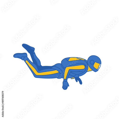 Dynamic Skydiver Mid-Air Freestyle Dive Blue Yellow Suit Adventure