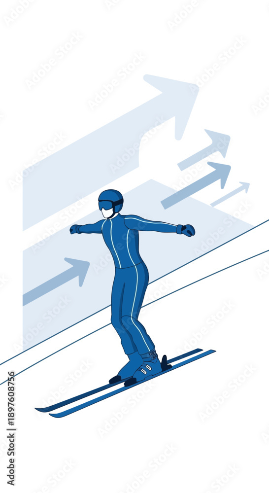 Fototapeta premium Dynamic Winter Athlete Ascends Snowy Slope with Upward Momentum Indicators