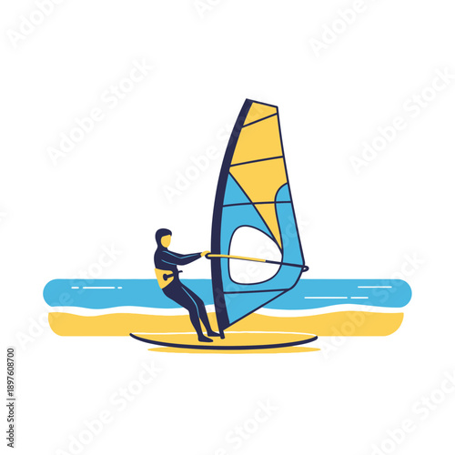 Dynamic Windsurfer Riding Waves Under Sunny Skies Minimalist Style