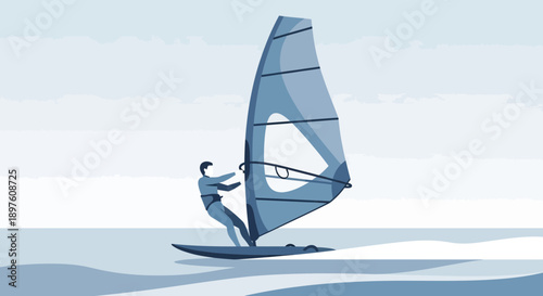 Dynamic Windsurfing Action On Calm Water Graphic Illustration