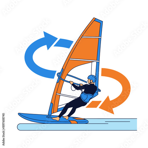 Dynamic Windsurfing Motion Illustration With Flowing Air Currents Representing Sport