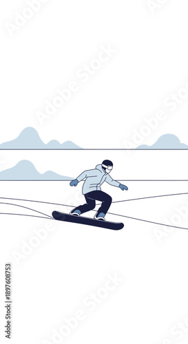 Dynamic Winter Snowboarder Carving Down A Snowy Mountain Slope