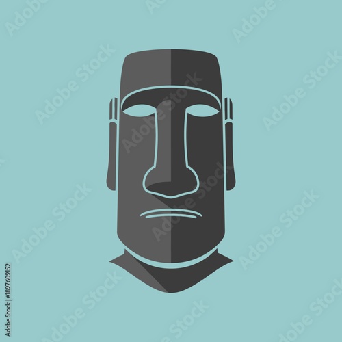 Minimalist illustration of a stylized human face mask with bold outlines.