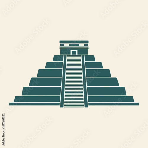 Simplified digital illustration of a step pyramid with stairs leading to a temple.