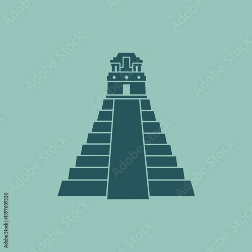 Simplified illustration of a step pyramid with a temple on top.