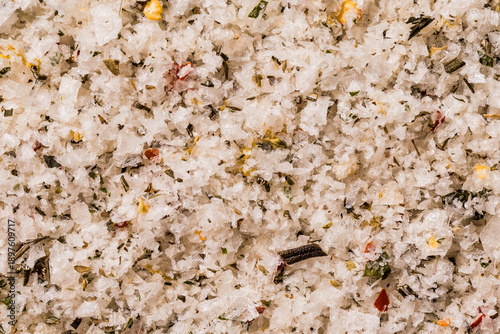 Φωτογραφία Artisan herb salt blend with coarse sea salt crystals, dried rosemary, thyme, an