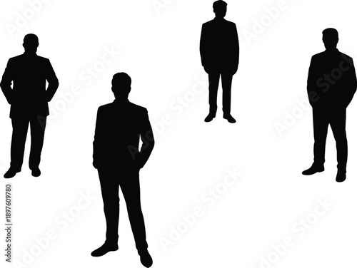 Professional businessman silhouette set standing in confident poses for corporate leadership team management and successful business office career concept