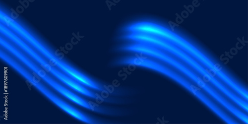 Abstract Blue Curve Light Trails on Dark Background, Futuristic Motion Flow for Fiber Optic and Data Tech Designs