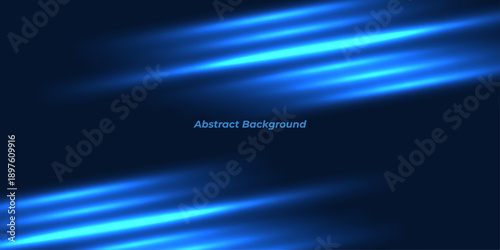Abstract Blue Horizontal Speed Lines on Dark Background, Futuristic Neon Motion Blur for High-Tech Data Stream Concept