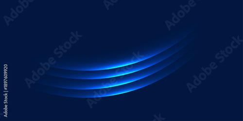 Abstract Blue Minimalist Neon Arc on Dark Background, Futuristic Layered Light Curves for Sleek Tech Header Design