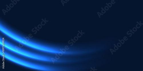Abstract Blue Luminous Swirl on Dark Background, Futuristic Soft Neon Curves for Tech Banner and Header Design