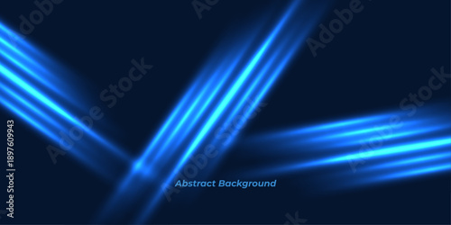 Abstract Blue Overlapping Neon Light Beams on Dark Background, Futuristic Dynamic Speed Lines for High-Tech Data Design