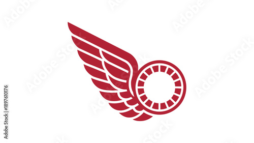 Red Winged Wheel Symbol abstract