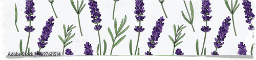 Watercolor Lavender Washi Tape Strip on White: Decorative Adhesive with Floral Design for Scrapbooking, Crafts, & Stationery Embellishments in Spring & Summer Themes