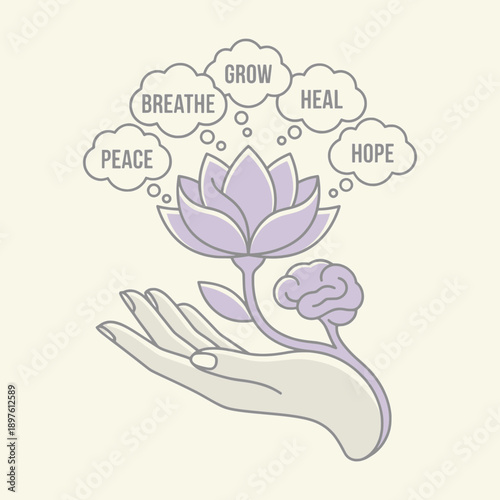  Mindfulness Lotus Hand Illustration
