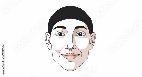 Front Profile Portrait Illustration of a Simple Cartoon Head with Neutral Expression.