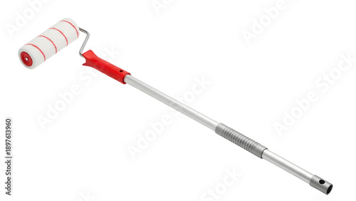 Paint roller extension pole with red handle isolated on transparent background