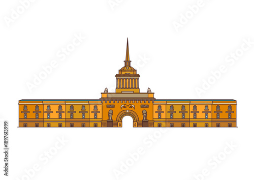 Flat line art illustration of the historic Admiralty Building, featuring a prominent central spire and archway.