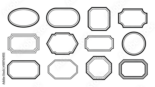 A collection of various blank label shapes and designs on a white background