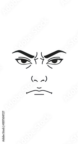 Intense stern facial expression illustration of an angry looking face.