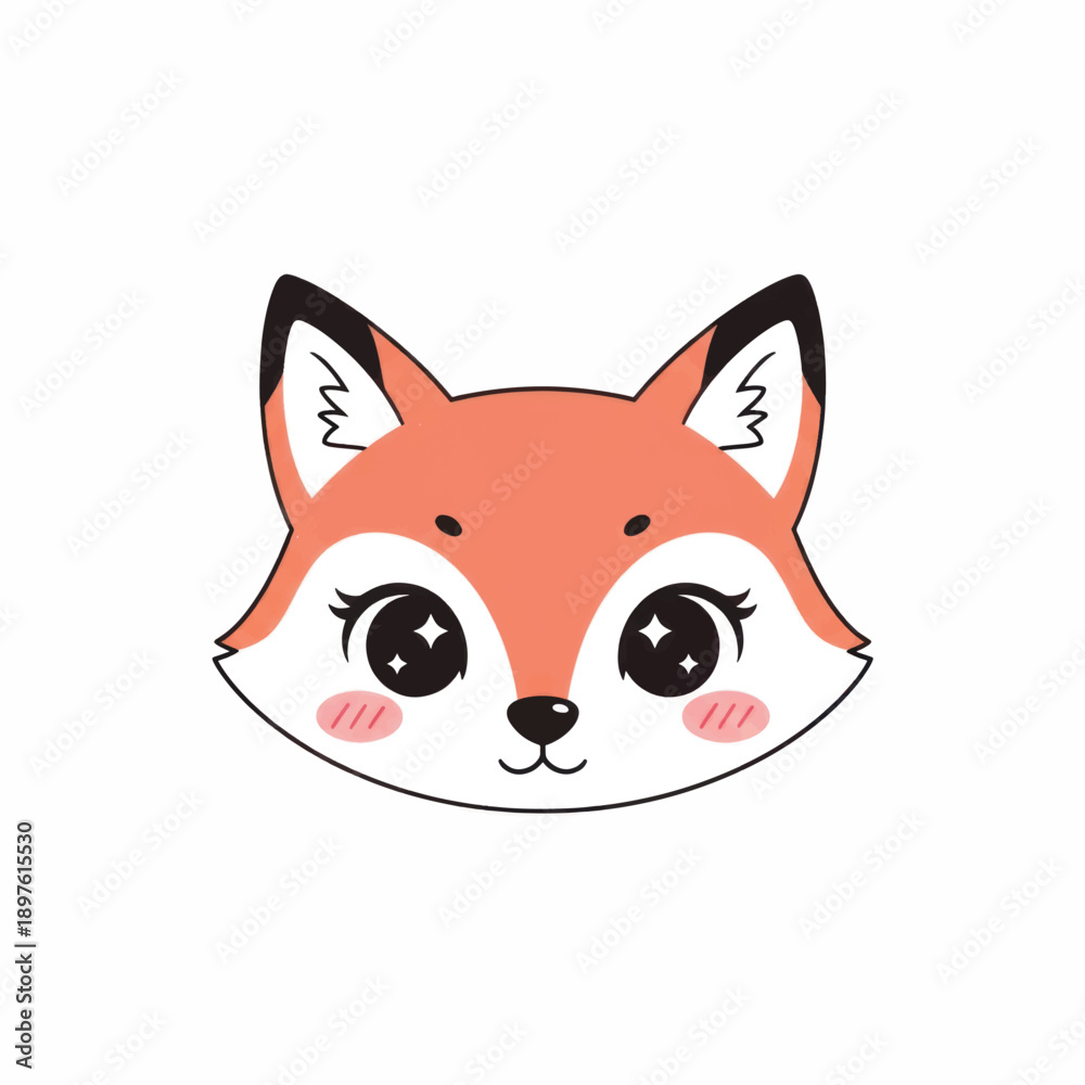 Obraz premium Adorable cartoon fox head illustration with big eyes and rosy cheeks.