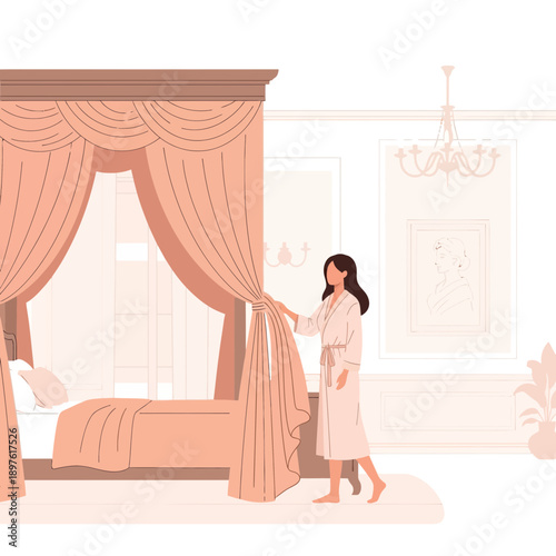 Elegant Bedroom Morning Routine With Gentle Curtain Draw