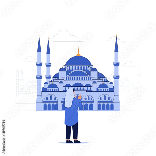 Elegant Islamic Architectural Marvel With Devoted Observer