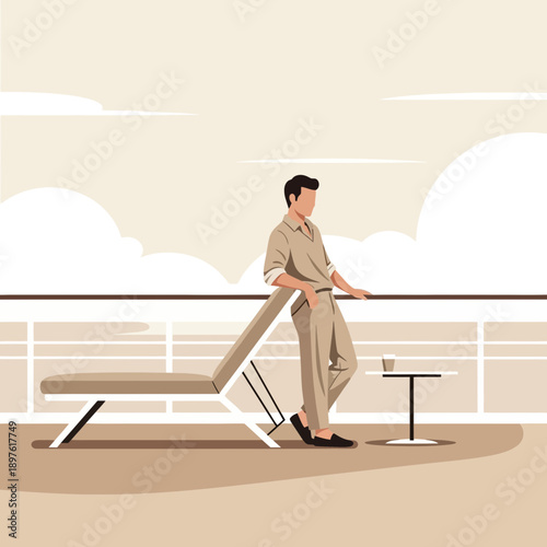Elegant Man Relaxing On A Cruise Ship Deck With A Drink Enjoying The View