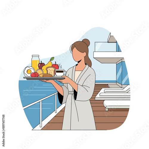 Elegant Room Service Breakfast Delivery On A Luxurious Yacht Deck With Ocean View
