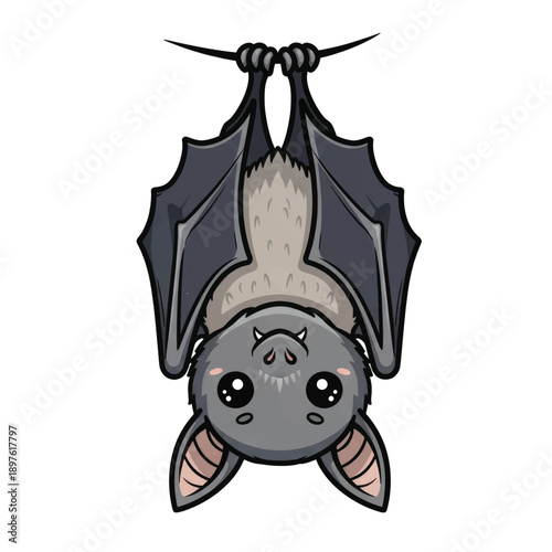 Sleepy Bat Hanging Upside Down in a Dim Cave at Dusk.