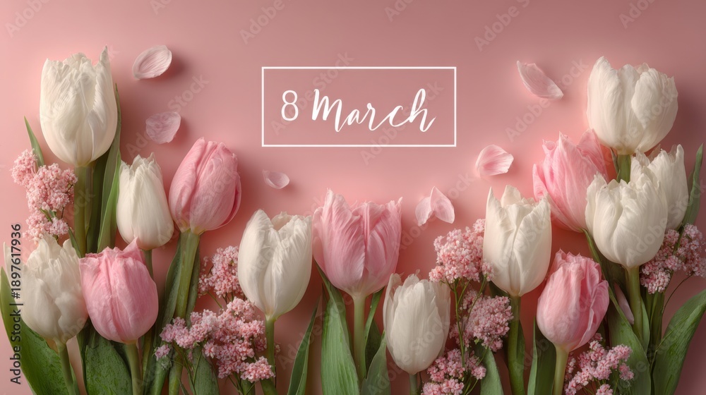 Fototapeta premium Celebrating International Women's Day on March 8 with flowers and greetings