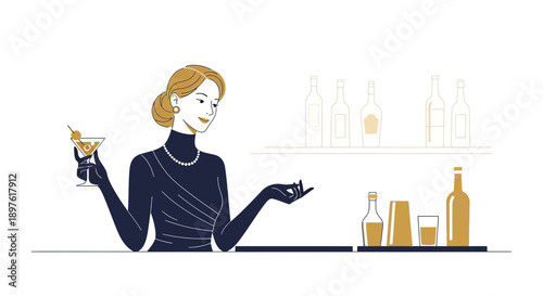 Elegant Woman Enjoying A Sophisticated Cocktail At A Stylish Bar