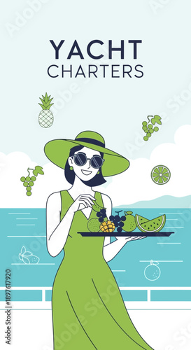 Elegant Woman Enjoying Fresh Fruit On A Luxury Yacht Charter Voyage
