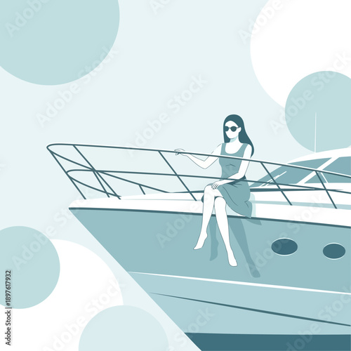 Elegant Woman Enjoys Luxury Yacht Cruise Under Clear Skies